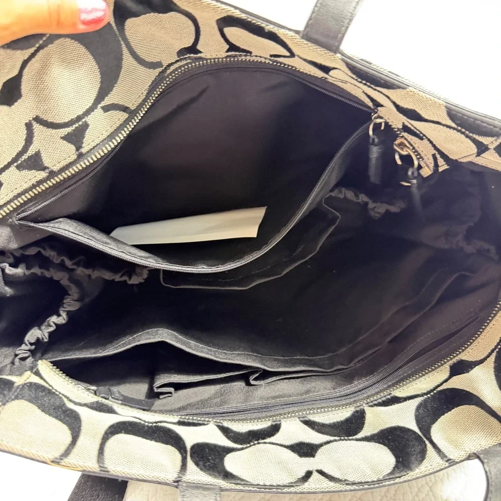 Coach Signature Women Diaper Bag Tote Large Jacquard Monogram Black Grey New